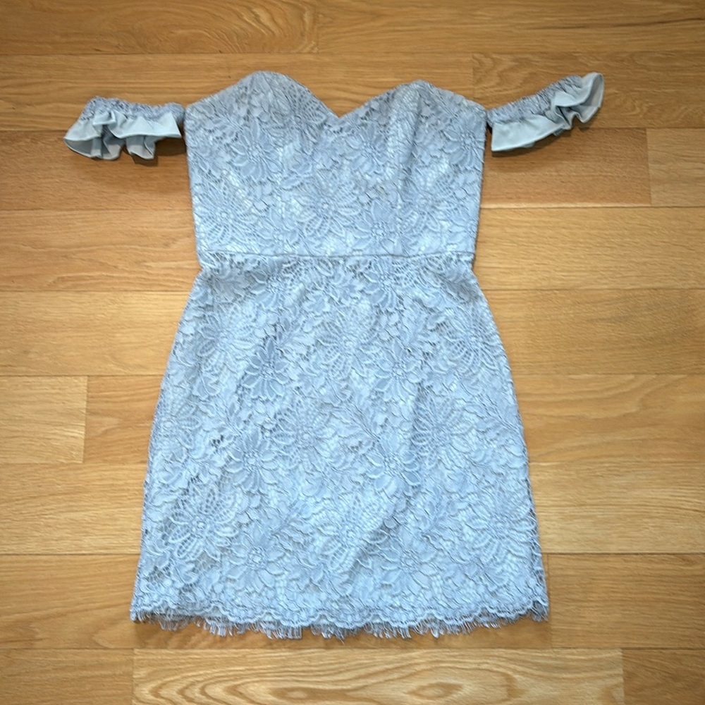 NBD x NAVEN Baby Blue Lace Dress